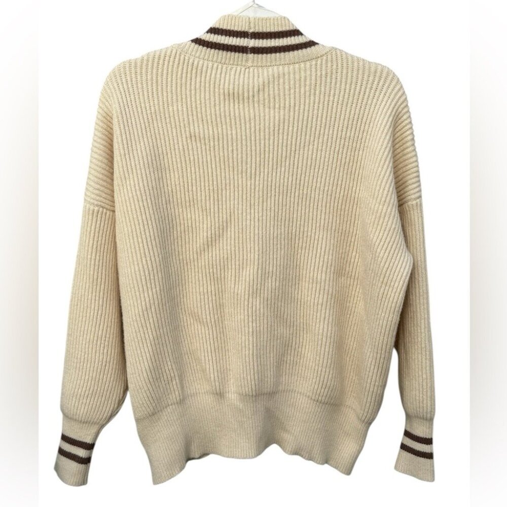 Moon River Cream Ribbed Cardigan Varsity Stripe Preppy Button Front Size XS‎ - Picture 4 of 5